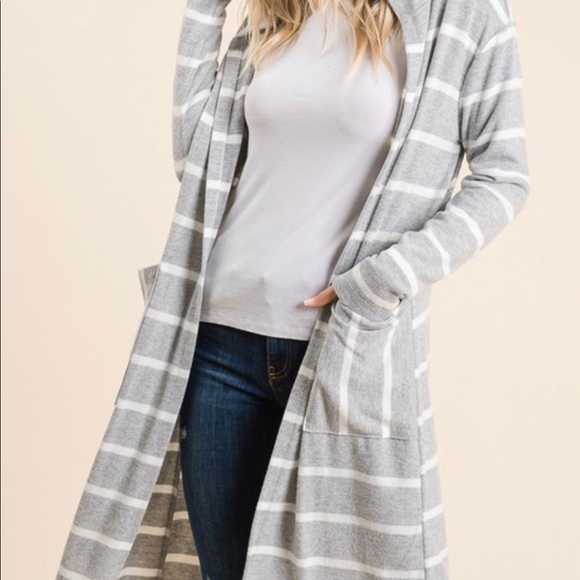 Gray striped long cardigan - Picture 2 of 2